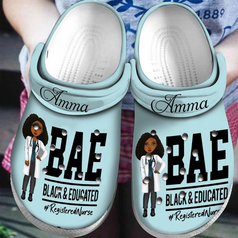 Bae Black Educated Register Nurse For Men And Womens Gift For Fan Classic Water Rubber Clog Shoes Comfy Footwear