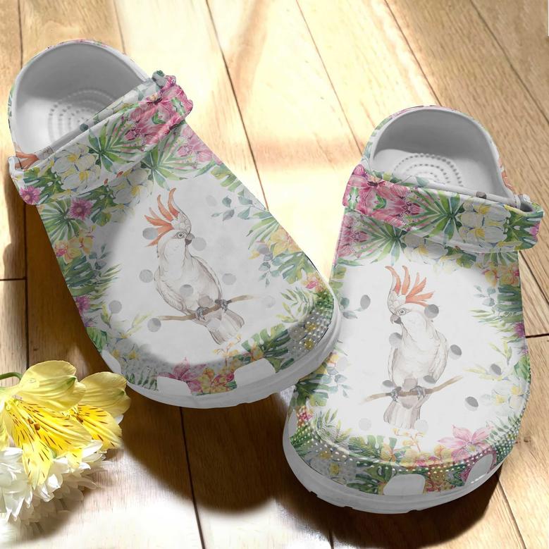 Birds Flower White Parrot Flower Shoes - Cockatoo Shoes Crocbland Clog Birthday Gifts For Woman Daughter Mother