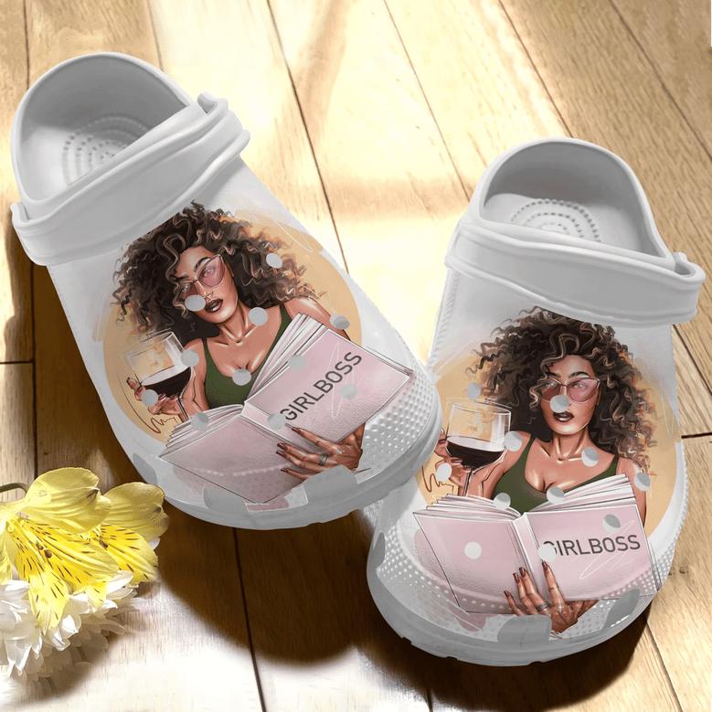 Black Girl Loves Book And Wine Gift For Lover Rubber Clog Shoes Comfy Footwear