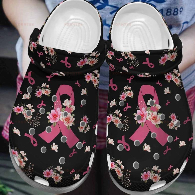 Breast Cancer Pink Ribbon Gift For Lover Rubber Clog Shoes Comfy Footwear