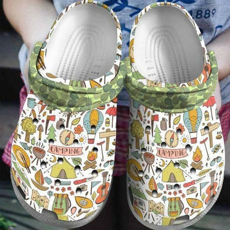 Colorful Camper Van Camping Camo 4 Personalized Gift For Lover Rubber Clog Shoes Comfy Footwear