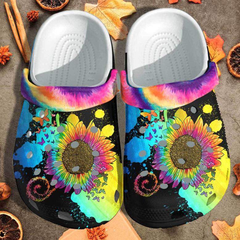 Colorful Sunflower Hippie Butterfly Custom Shoes - Hippie Girl Outdoor Shoes Gift For Women Mother Day Daughter