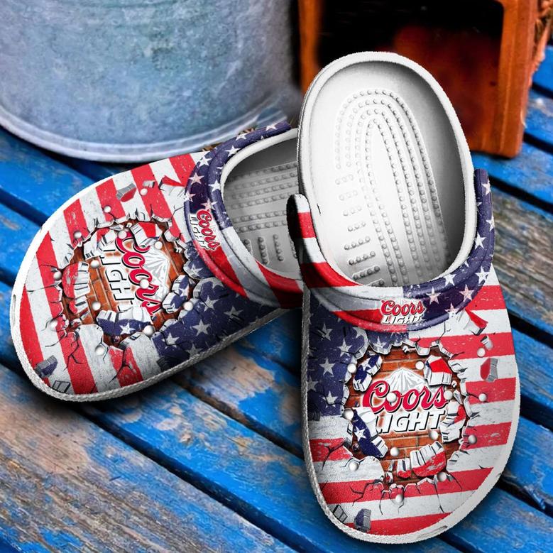 Coors Light Broken Brick American Flag Clog Shoes Comfy Footwear