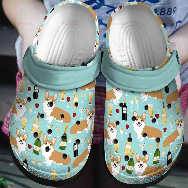 Corgi Alcohol Fashion Gift For Lover Rubber Clog Shoes Comfy Footwear