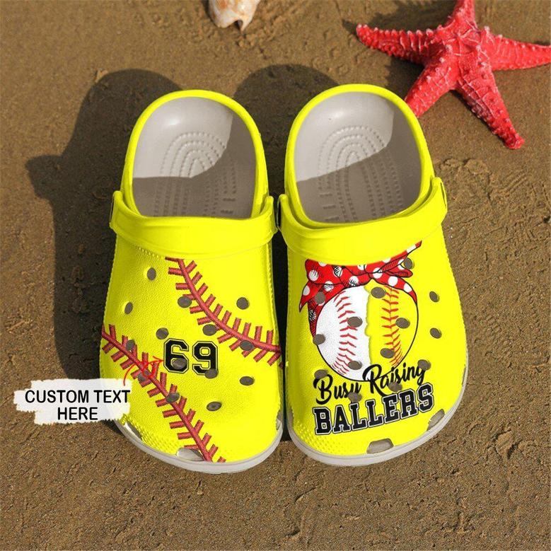 Custom Number Busy Raising Ballers Softball Baseball Mom Yellow Clogs Shoes