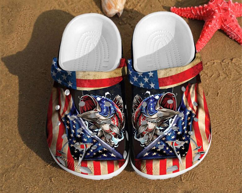 Fishing America Flag Independence Us Day Gift 4Th Of July Gifts Veteran Gift For Lover Rubber Clog Shoes Comfy Footwear