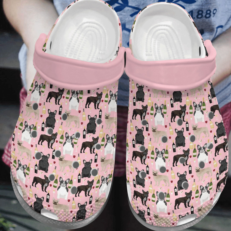 French Bulldog And Wine Drunk Frenchies Gift For Lover Rubber Clog Shoes Comfy Footwear
