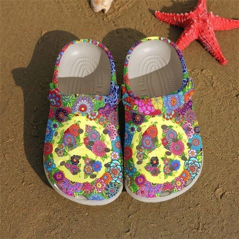 Frog Hippie Floral Sign 5 Gift For Lover Rubber Clog Shoes Comfy Footwear