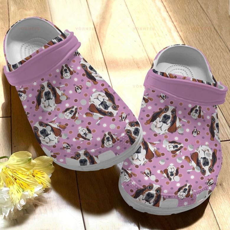 Funny Basset Hound Pink Gift For Lover Rubber Clog Shoes Comfy Footwear