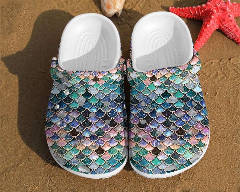 Glitter Fish Scales Mermaid For Men And Women Gift For Fan Classic Water Rubber Clog Shoes Comfy Footwear
