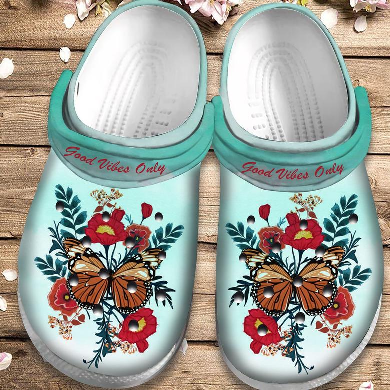 Good Vibes Only Shoes - Red Flower And Butterfly Outdoor Shoes Birthday Gift For Women Girl Mother Daughter Sister Friend