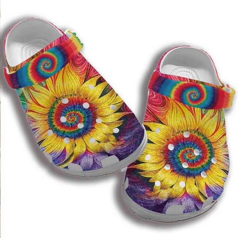 Hippie Cute Sunflower Croc Shoes For Women - Colorful Shoes Crocbland Clog Gifts For Mother Day
