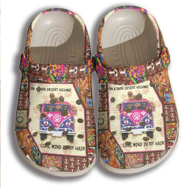 Hippie Dachshund Clog Shoes Men Women - Dog Bus On Highway Shoes Clogbland Clog Gifts For Son Daughter