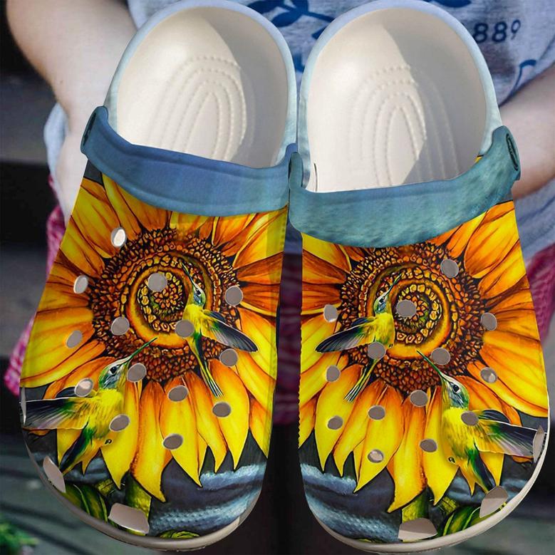 Humming Bird Sunflower Shoes - To The Sun Clogs Birthday Gift For Wife