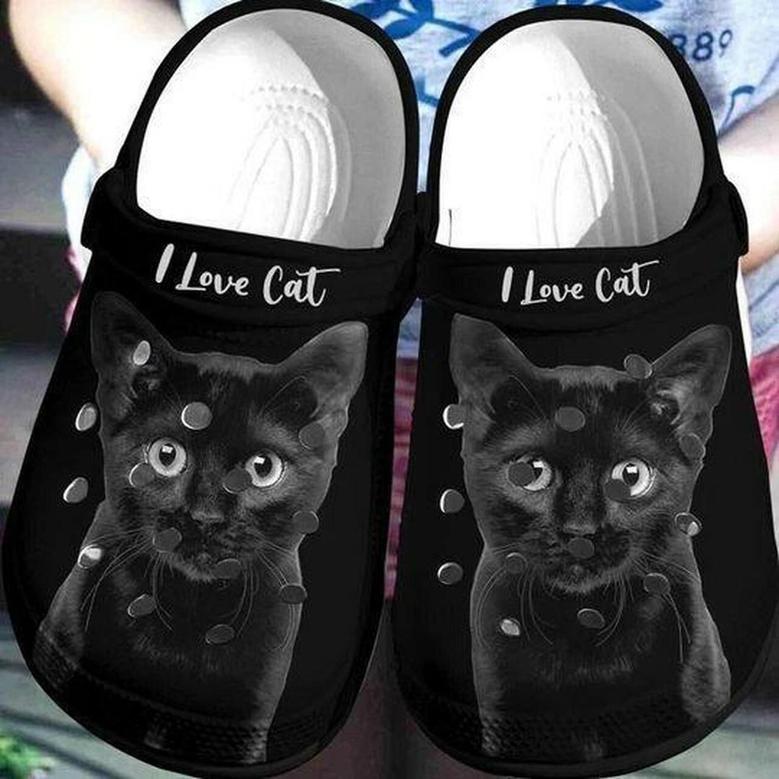 I Love Black Cat Personalized 5 Gift For Lover Rubber Clog Shoes Comfy Footwear