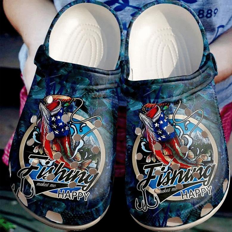Love Fishing Gifts Aniamls American Flag Happy Makes Me Gift For Lover Rubber Clog Shoes Comfy Footwear