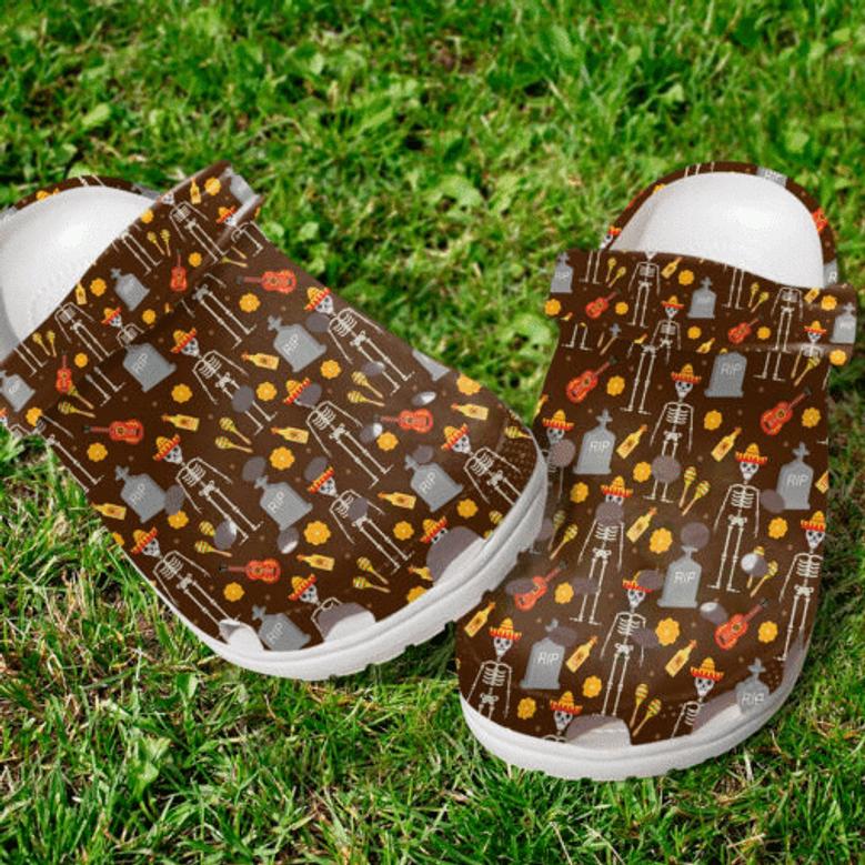 Mexico Seamless Slippers Skull And Music Clogs Gift For Lover Rubber Clog Shoes Comfy Footwear
