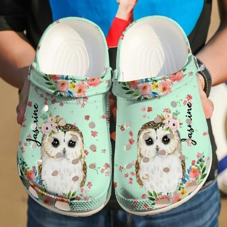 Owl Personalized Lovely Flower 102 Gift For Lover Rubber Clog Shoes Comfy Footwear