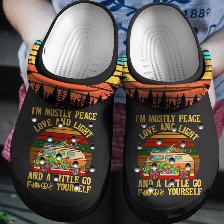 Peace Love And Light Hippie Vans Bus Gift For Lover Rubber Clog Shoes Comfy Footwear
