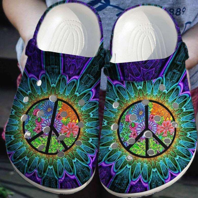 Peace Trippy Hippie Flower Crocband Clog Shoes