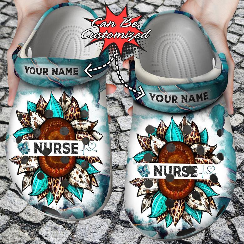 Personalized Nurse Sunflower Glitter Clog Shoes Custom
