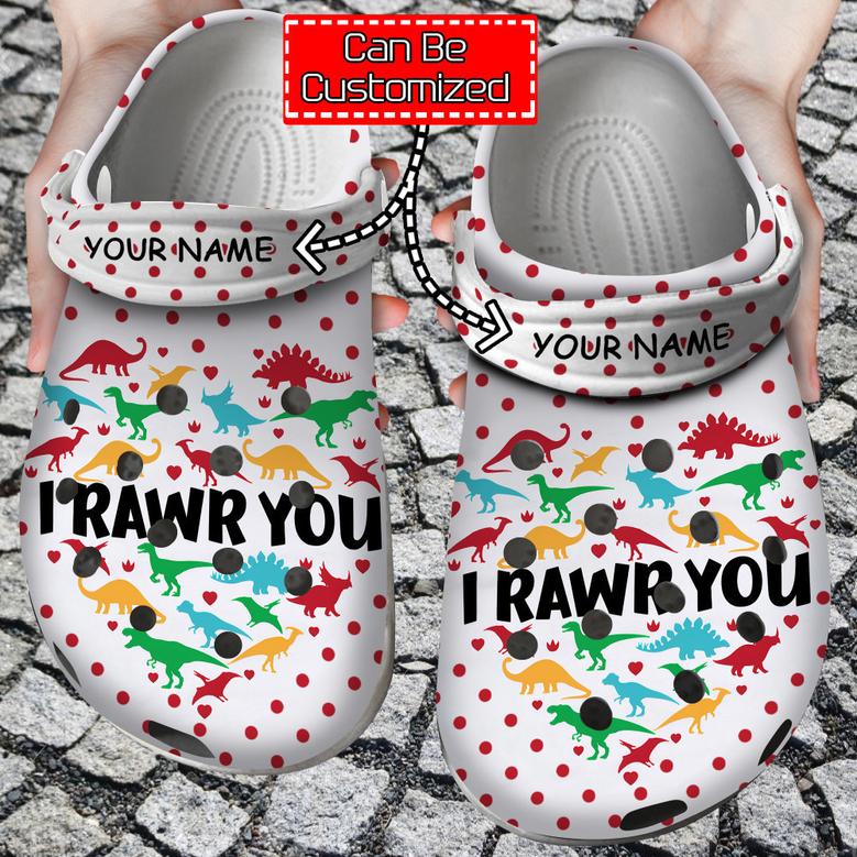 Personalized Valentine Dinosaur I Rawr You Clog Shoes For Men And Women