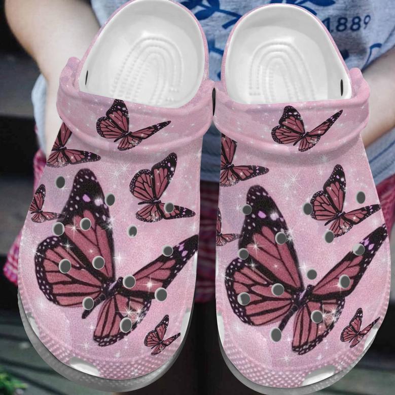 Pink Butterfly Bling Croc Shoes For Women - Cutie Butterfly Shoes Crocbland Clog Birthday Gifts For Daughter Mom Niece