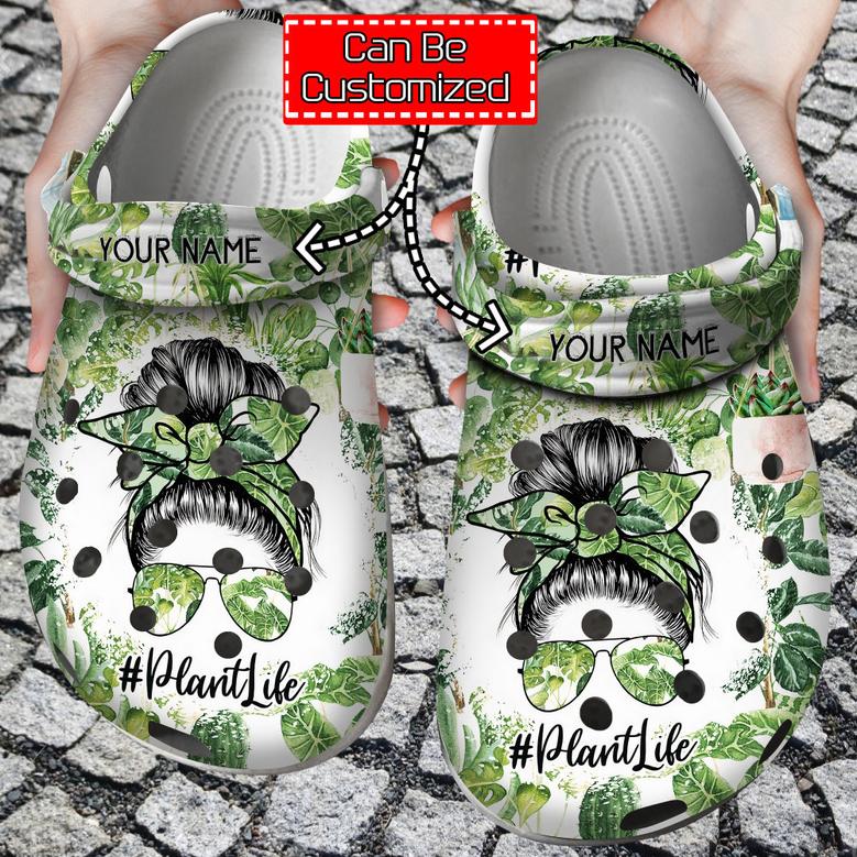 Plant - Personalized Plant Mom Messy Bun Crazy Plant Lady Clog Shoes For Men And Women
