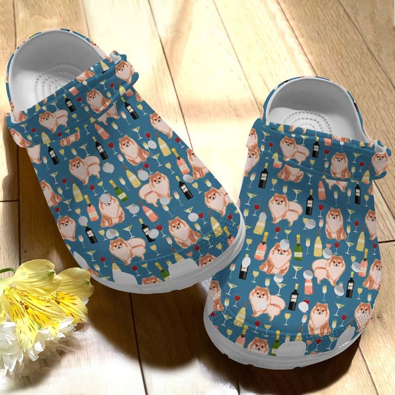 Pomeranian And Wine Gift For Lover Rubber Clog Shoes Comfy Footwear