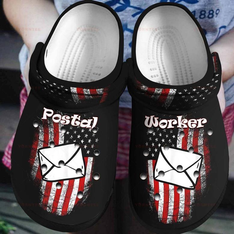 Postal Worker American Flag Gift For Lover Rubber Clog Shoes Comfy Footwear