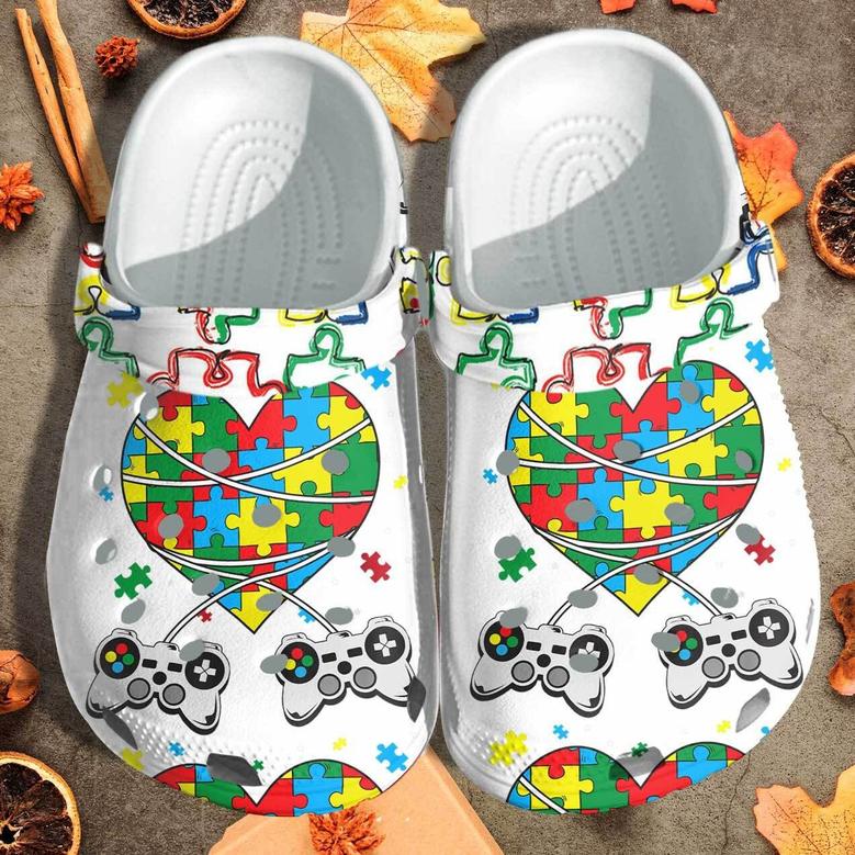Puzzle Heart Autism Gamer Custom Shoes Clogs Gift For Boy Kids - Game For Autism Outdoor Shoes