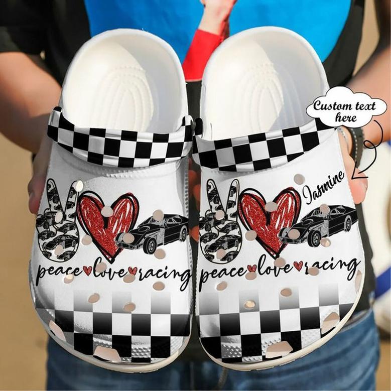 Racing Personalized Peace Love 102 Gift For Fan Classic Water Rubber Clog Shoes Comfy Footwear