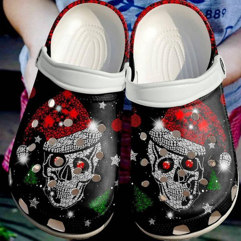 Skull Shiny Christmas Bling Bling 102 Gift For Lover Rubber Clog Shoes Comfy Footwear
