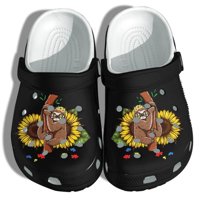 Sloth Sunflower Puzzle Custom Shoes - Autism Awareness Puzzle Outdoor Shoes Gifts Daughter Girl
