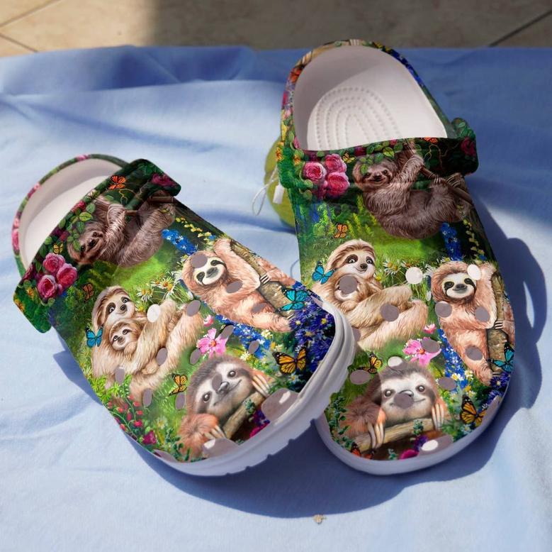 Sloth Tribe Sloth With Nature Gift For Lover Rubber Clog Shoes Comfy Footwear