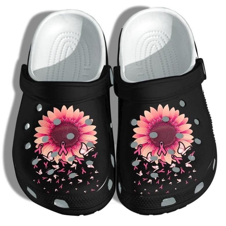 Sunflower Breast Cancer Awareness Merch Shoes Clogs - Butterfly Pink Cancer Beach Shoes Clogs Support Women