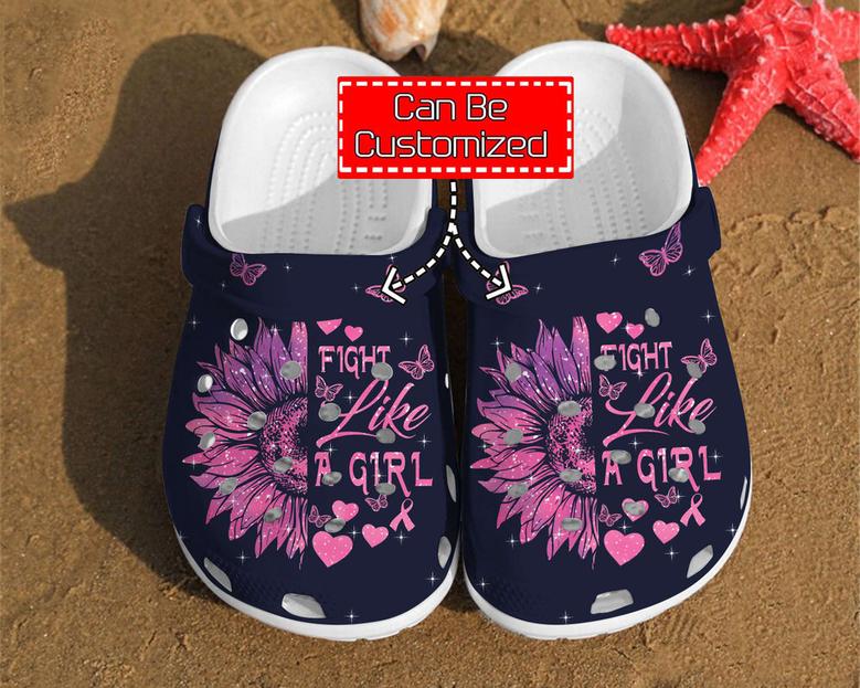 Sunflower - Fight Like A Girl Sunflower Cancer Breast Unisex Clog Shoes For Men And Women
