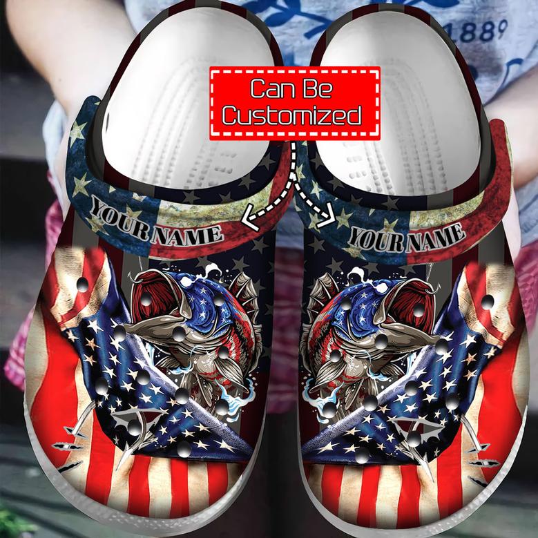 Veterans - Fishing America Flag Veteran Gift Clog Shoes For Men And Women