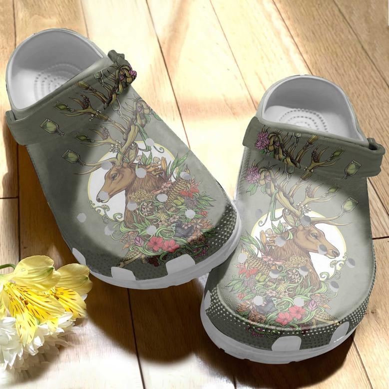 Wild Deer With Fish Flower Shoes Crocbland Clog Birthday Gifts For Man Father Grandpa