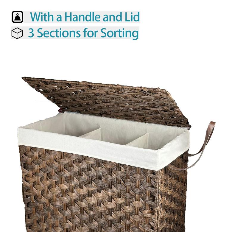 Brown Wicker Laundry Basket with Lid, 39.6 Gallon (150L) Laundry Hamper with Wheels