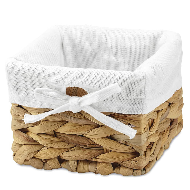 Set of 6 Small Natural Woven Water Hyacinth Wicker Storage Nest Baskets with Liner for Kids Baby Nursery Room Decor