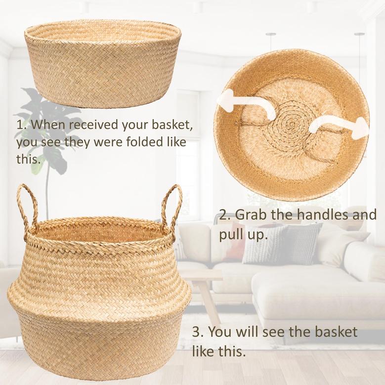 Large 19.5in Sedge Wicker Planters Belly Basket Belly Basket for Plant, Grocery, Picnic