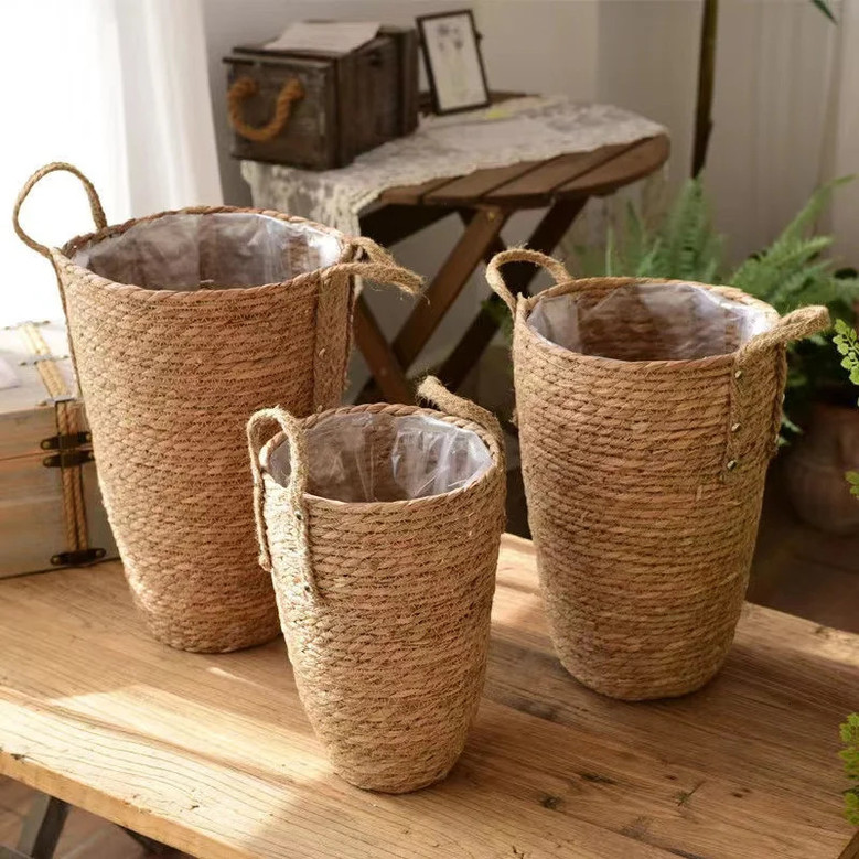 Tall Natural Wicker Planter Basket Flower Pot Home Garden Decor Laundry Bucket Dirty Clothes Storage Baskets Toy Holders