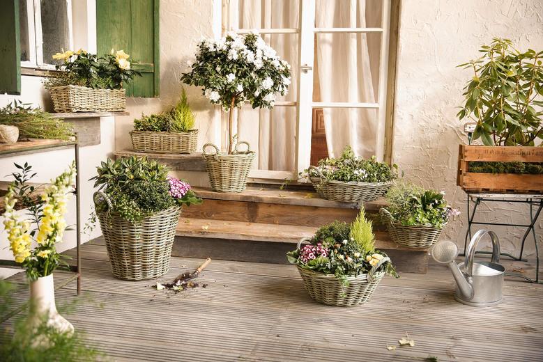 Rectangular Wicker Basket Balcony Gardening Rattan Plant Pot Woven Wicker Flower Pot With Liners