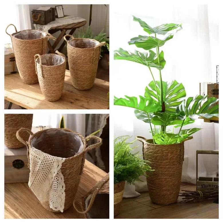 Tall Natural Wicker Planter Basket Flower Pot Home Garden Decor Laundry Bucket Dirty Clothes Storage Baskets Toy Holders