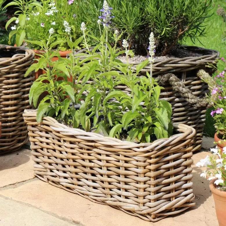 Wicker Planter Boxes – Rattan Rectangular Window Box for Balcony Gardening, Lined Flower and Plant Pot