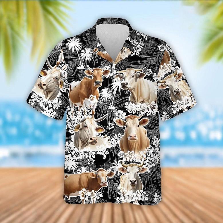 Brahman Cattle Palm Tree Pattern Hawaiian Shirt, Farm Hawaiian Shirt, Farmer Hawaii