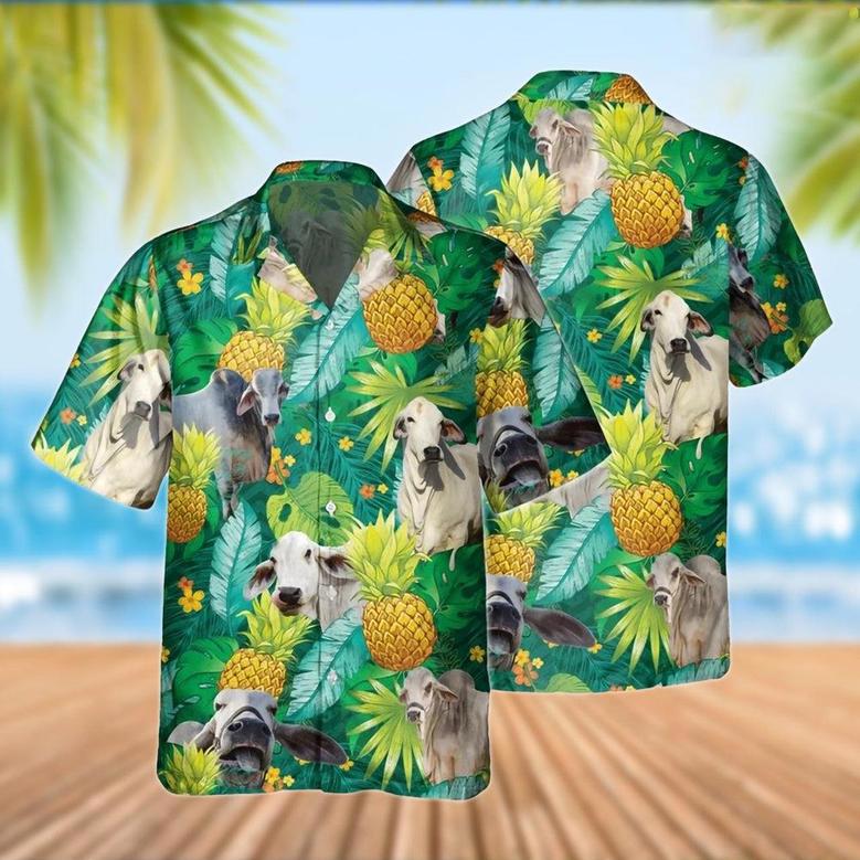 Brahman Cattle Pineapple Tropical Pattern Hawaiian Shirt, Farm Hawaiian Shirt, Farmer Hawaii