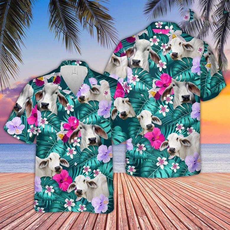 Brahman Cattle Tropical Style Hawaiian Shirt, Farm Hawaiian Shirt, Farmer Hawaii