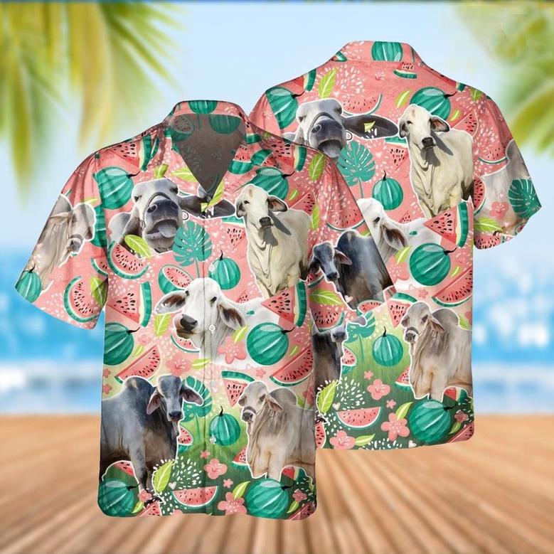 Brahman Cattle Watermelon Pattern Hawaiian Shirt, Farm Hawaiian Shirt, Farmer Hawaii